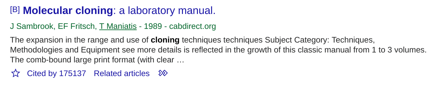 Google Scholar search result for a book